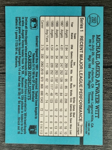 1991 Donruss #282 Mike Witt