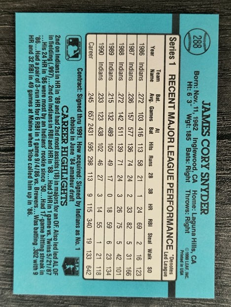 1991 Donruss #288 Cory Snyder
