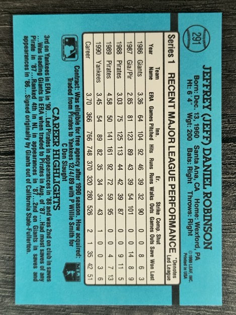 1991 Donruss #291 Jeff D. Robinson