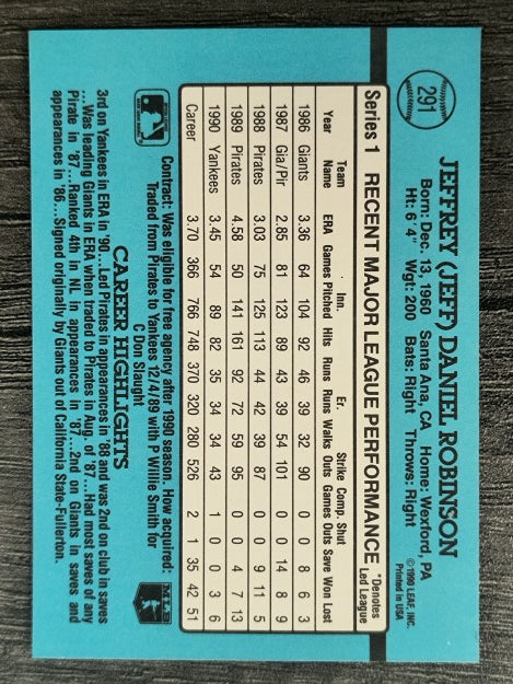 1991 Donruss #291 Jeff D. Robinson