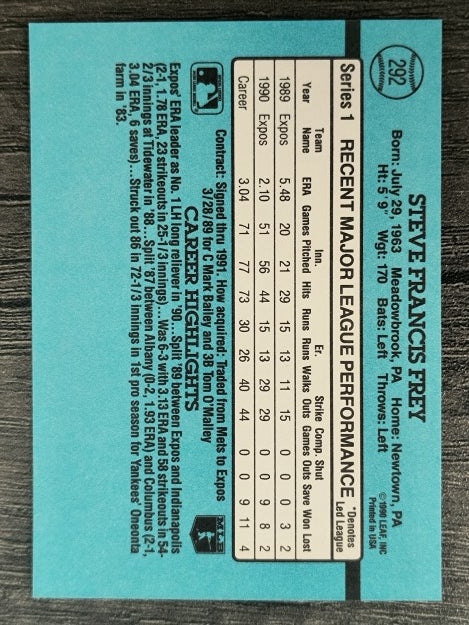 1991 Donruss #292 Steve Frey