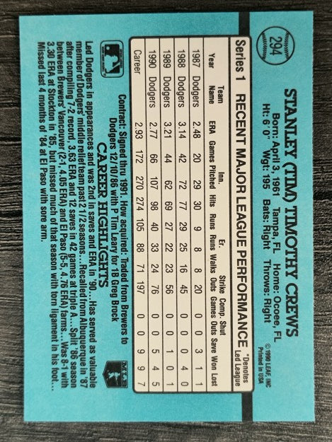 1991 Donruss #294 Tim Crews