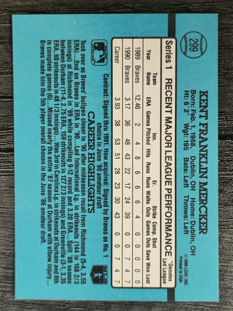1991 Donruss #299 Kent Mercker