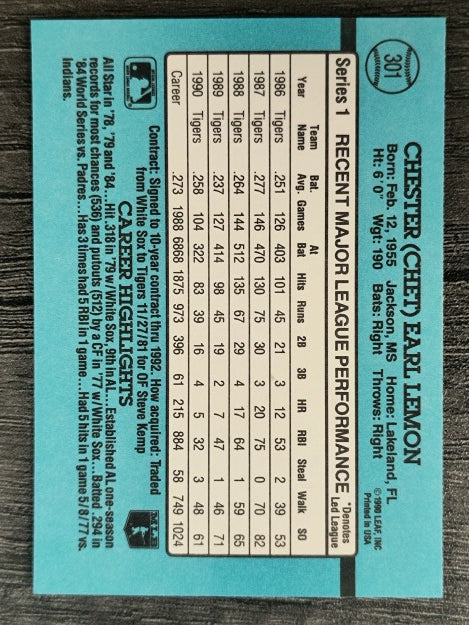 1991 Donruss #301 Chet Lemon