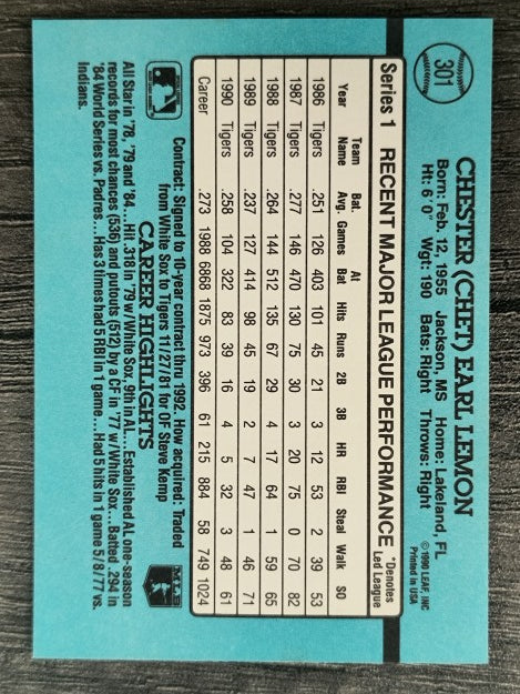 1991 Donruss #301 Chet Lemon