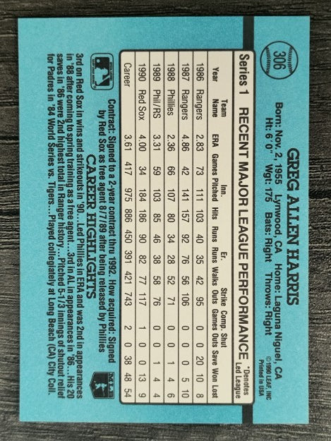 1991 Donruss #306 Greg A. Harris