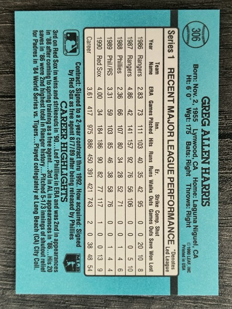 1991 Donruss #306 Greg A. Harris