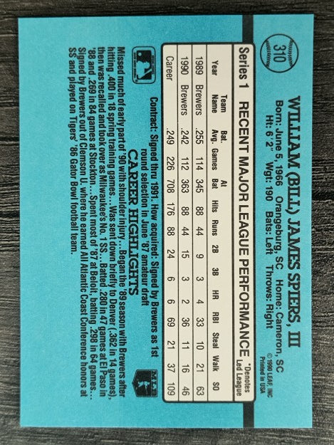1991 Donruss #310 Bill Spiers
