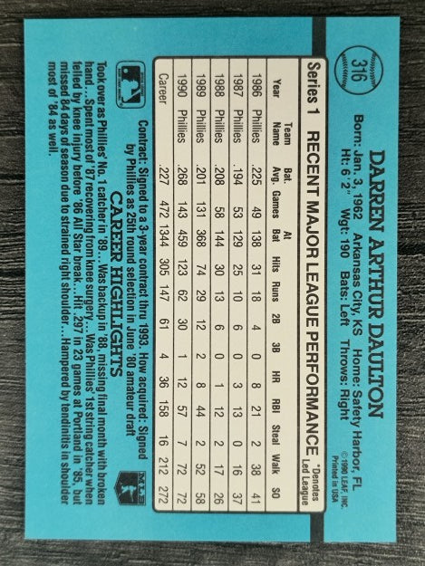 1991 Donruss #316 Darren Daulton