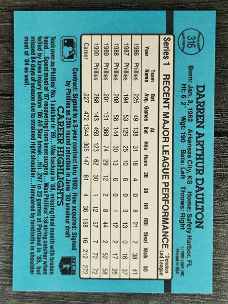 1991 Donruss #316 Darren Daulton