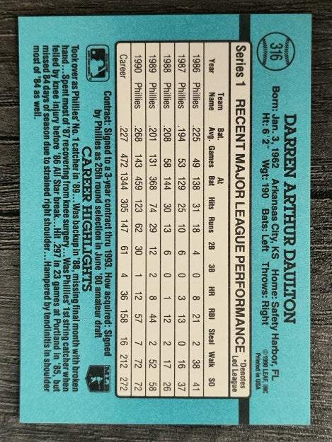 1991 Donruss #316 Darren Daulton