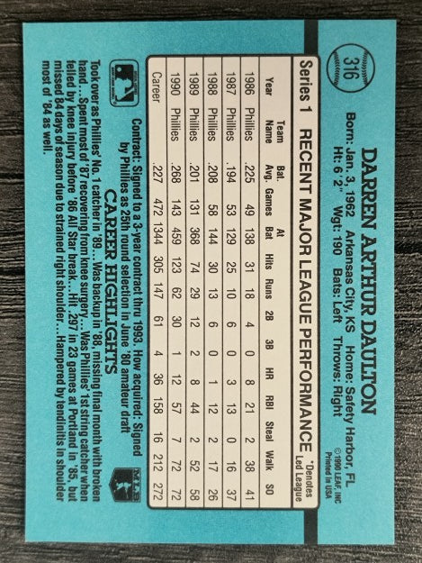 1991 Donruss #316 Darren Daulton