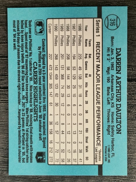 1991 Donruss #316 Darren Daulton