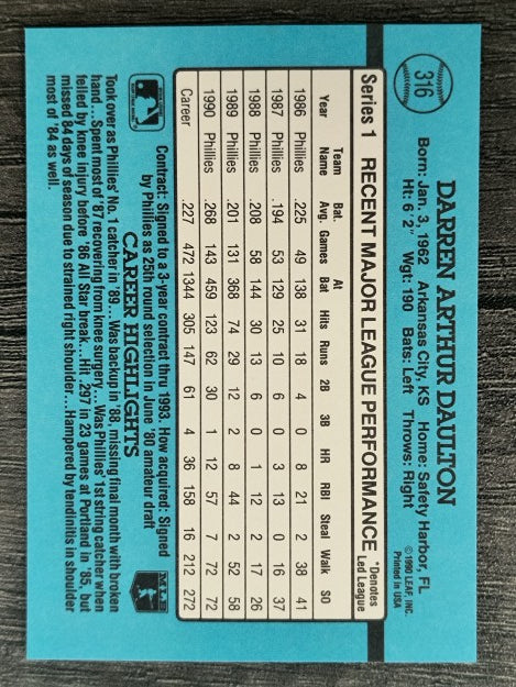 1991 Donruss #316 Darren Daulton