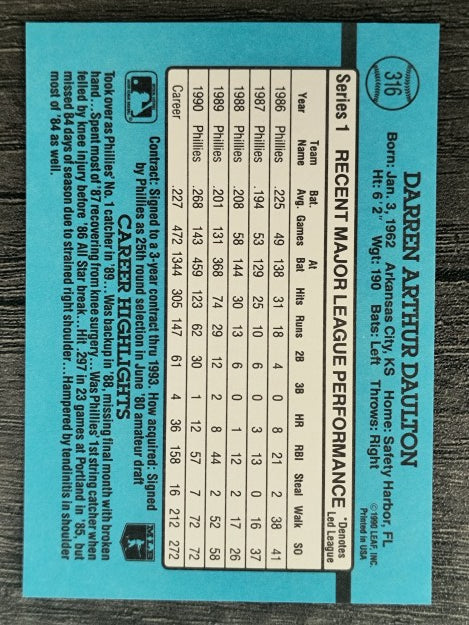 1991 Donruss #316 Darren Daulton