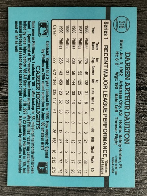 1991 Donruss #316 Darren Daulton