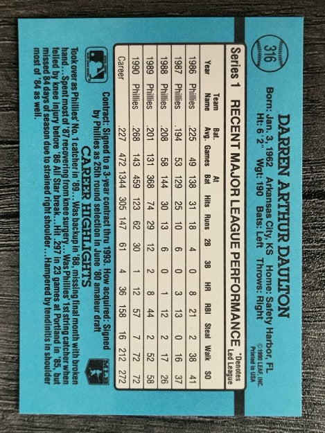 1991 Donruss #316 Darren Daulton
