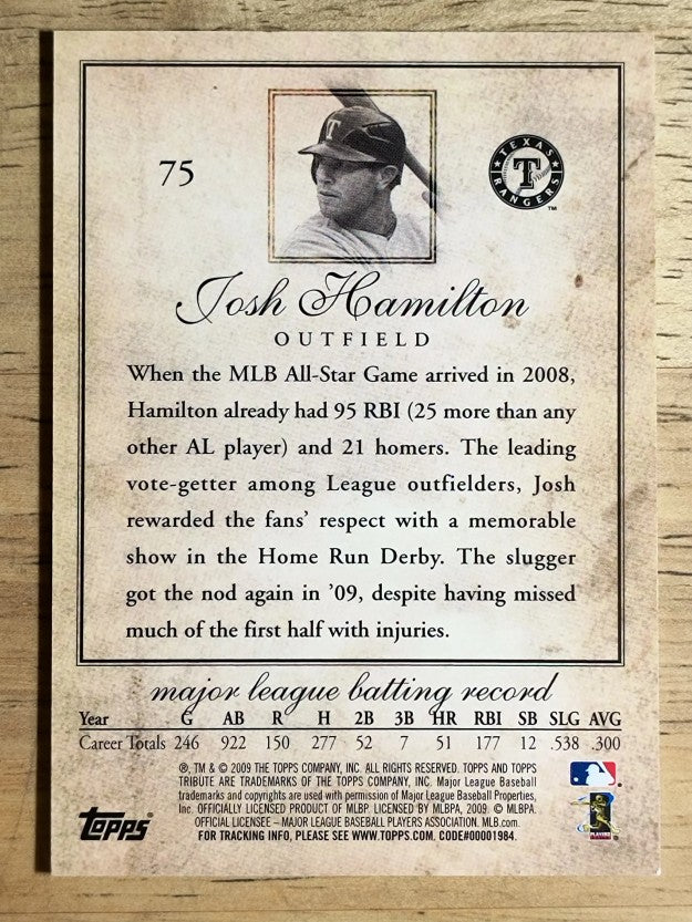 2009 Topps Tribute #75 Josh Hamilton