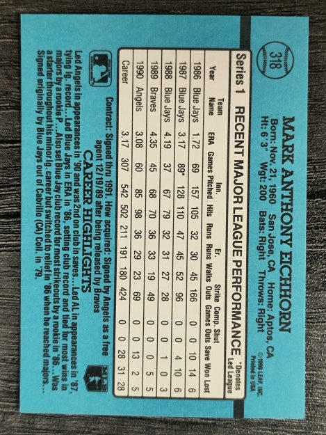 1991 Donruss #318 Mark Eichhorn