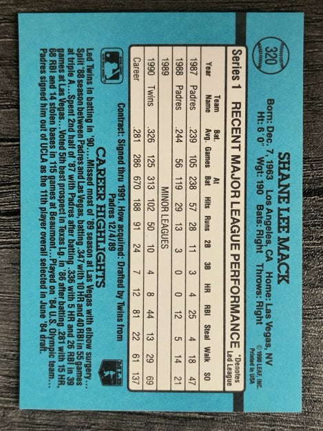 1991 Donruss #320 Shane Mack
