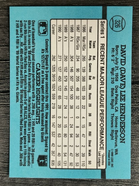 1991 Donruss #326 Dave Henderson