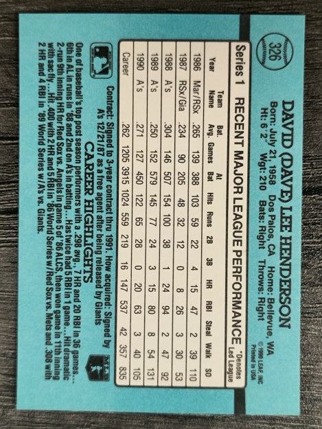 1991 Donruss #326 Dave Henderson