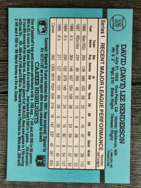 1991 Donruss #326 Dave Henderson