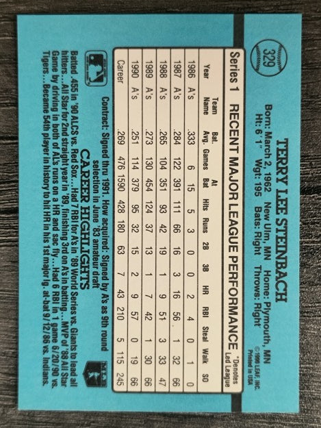 1991 Donruss #329 Terry Steinbach