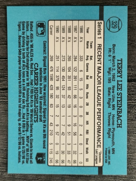 1991 Donruss #329 Terry Steinbach