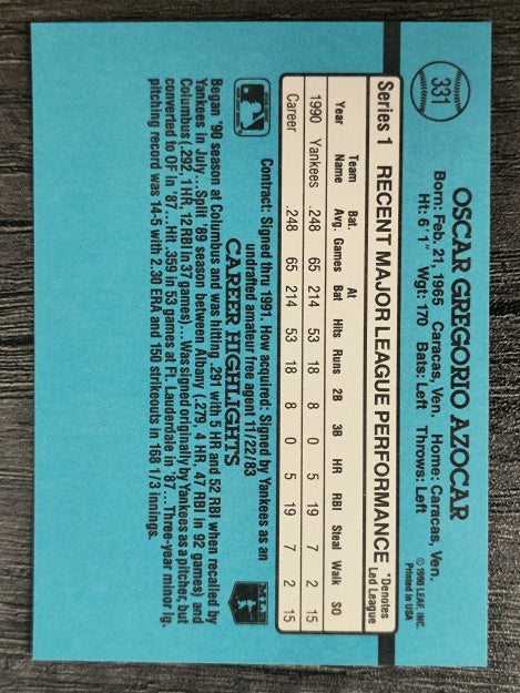 1991 Donruss #331 Oscar Azocar