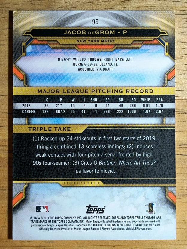 2019 Topps Triple Threads #99 Jacob deGrom