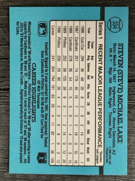 1991 Donruss #334 Steve Lake