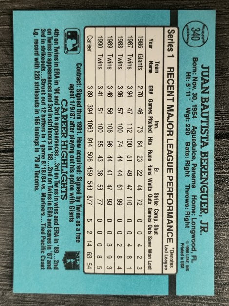 1991 Donruss #340 Juan Berenguer