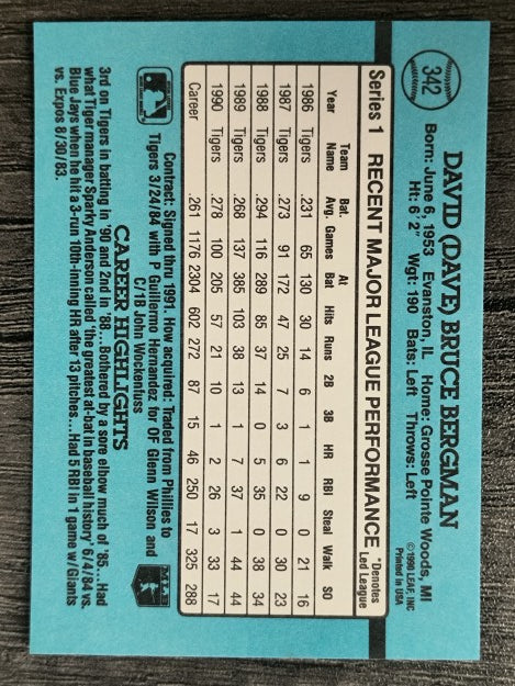 1991 Donruss #342 Dave Bergman