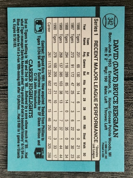 1991 Donruss #342 Dave Bergman