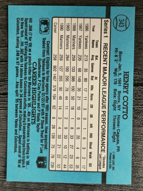 1991 Donruss #343 Henry Cotto