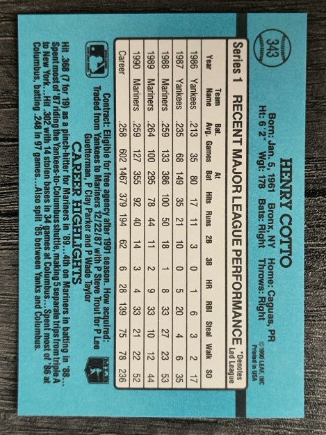 1991 Donruss #343 Henry Cotto