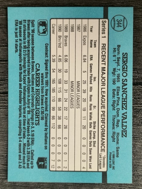 1991 Donruss #344 Sergio Valdez