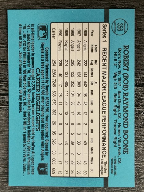 1991 Donruss #356 Bob Boone