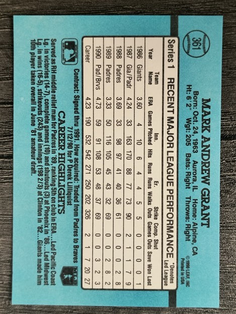 1991 Donruss #361 Mark Grant