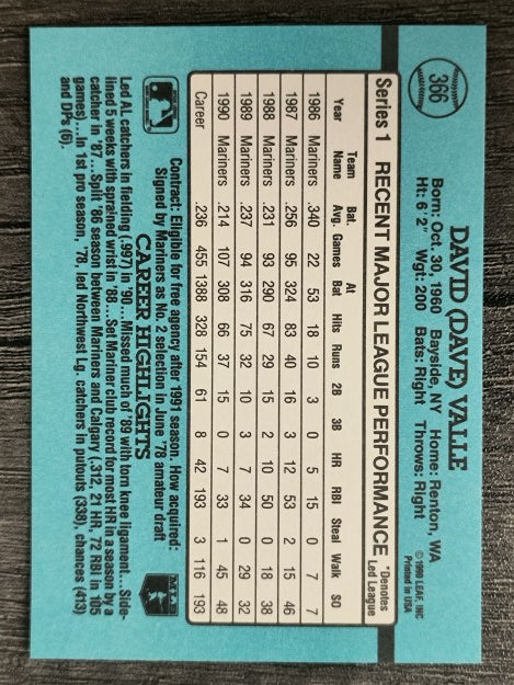 1991 Donruss #366 Dave Valle