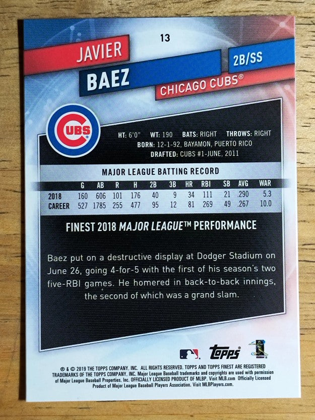 2019 Finest #13 Javier Baez