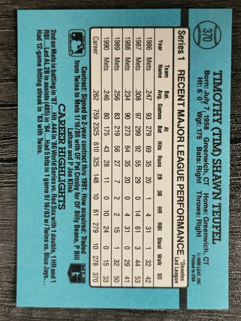 1991 Donruss #370 Tim Teufel