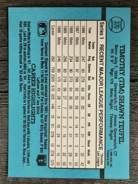 1991 Donruss #370 Tim Teufel