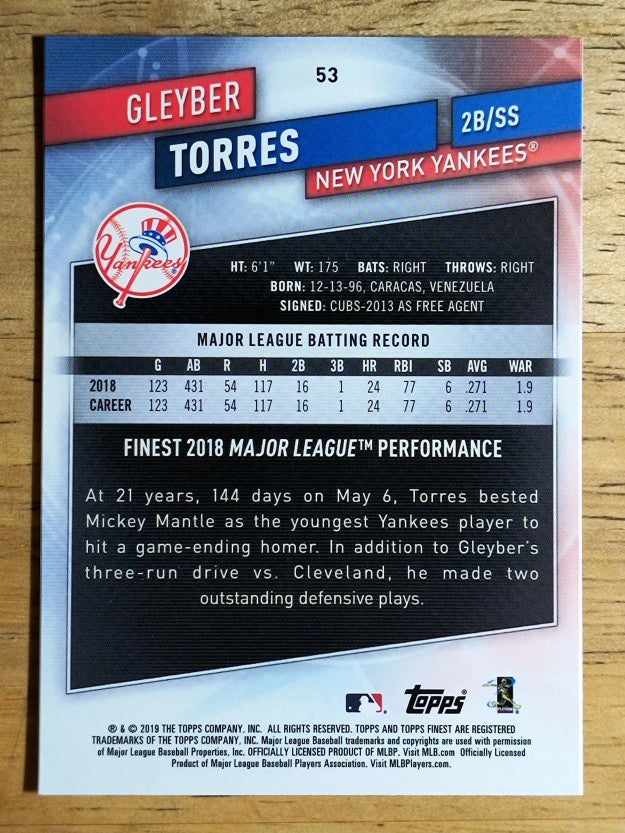 2019 Finest #53 Gleyber Torres