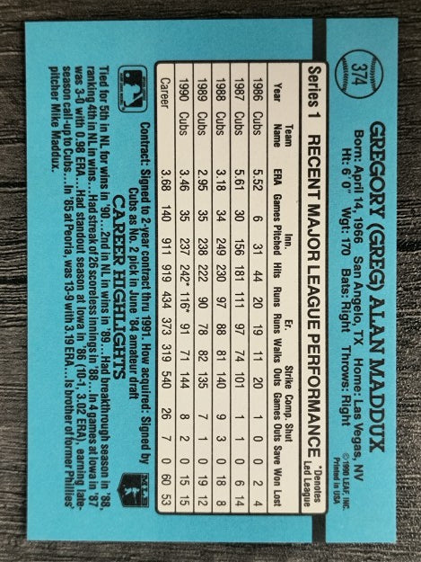 1991 Donruss #374 Greg Maddux
