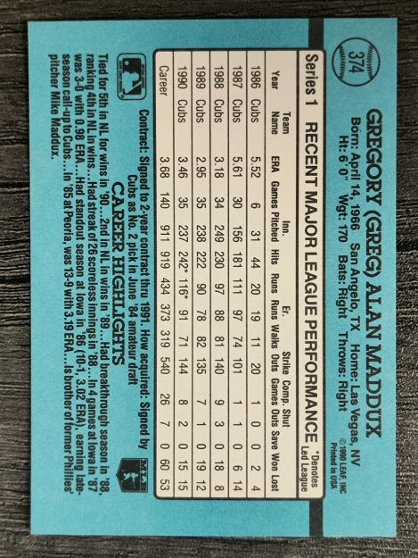 1991 Donruss #374 Greg Maddux