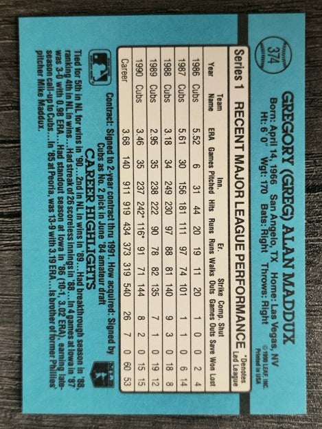 1991 Donruss #374 Greg Maddux
