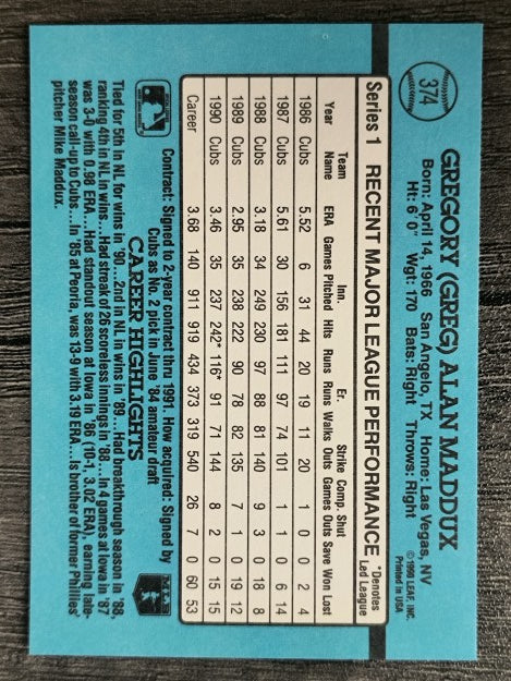 1991 Donruss #374 Greg Maddux