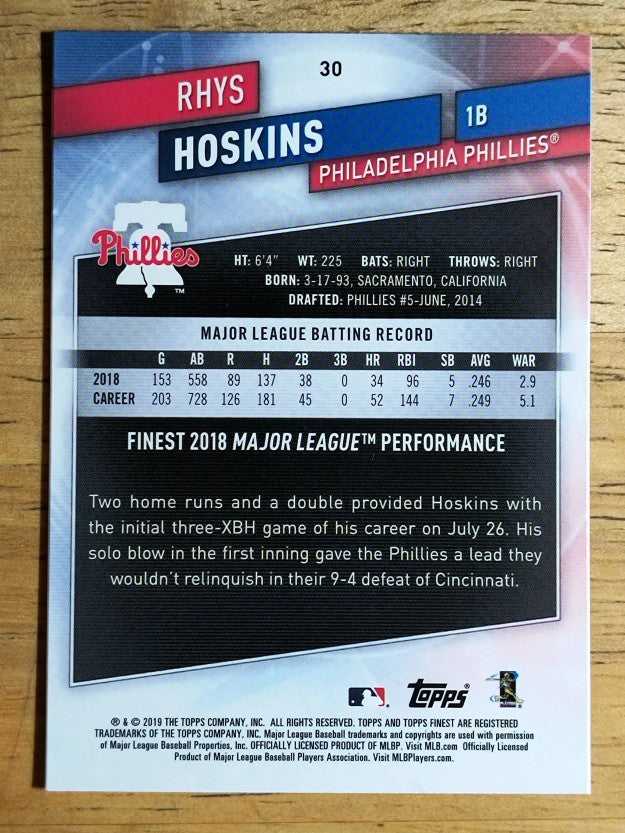 2019 Finest #30 Rhys Hoskins
